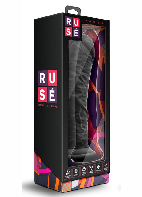 Ruse Jammy Silicone Dildo - Black - 8in