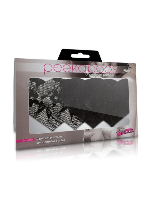 Satin and Lace Hearts Pasties - Black