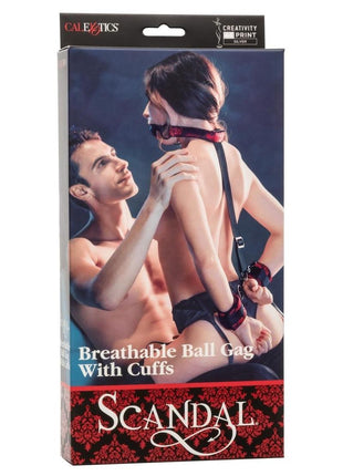 Scandal Breathable Ball Gag with Cuffs - Black/Red