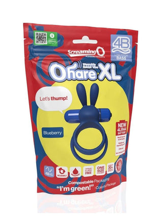 4b Ohare XL Rechargeable Silicone Rabbit Vibrating Cock Ring - Blue/Blueberry - XLarge