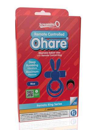 Screaming O Ohare Remote Control Rechargeable Silicone Vibrating Cock Ring - Blue
