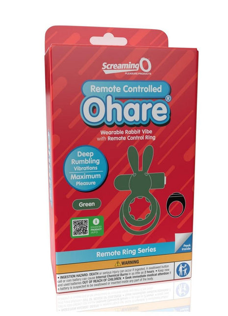 Screaming O Ohare Remote Control Rechargeable Silicone Vibrating Cock Ring - Green