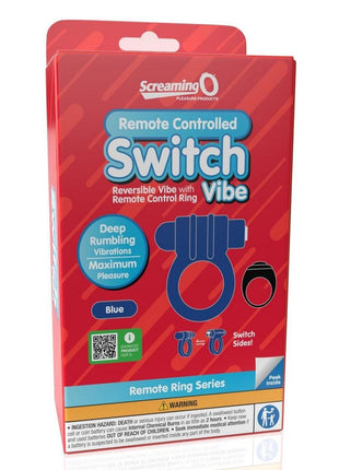 Screaming O Switch Remote Controlled Silicone Rechargeable Vibrating Ring - Blue