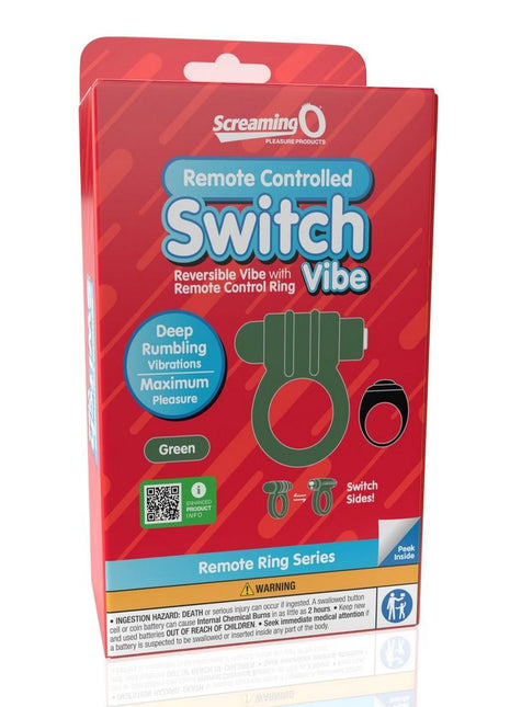 Screaming O Switch Remote Controlled Silicone Rechargeable Vibrating Ring - Green