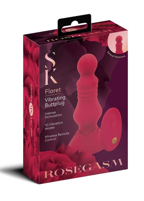 Secret Kisses Remote Control Rechargeable Silicone Vibrating Floret Buttplug - Red