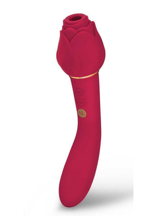 Secret Kisses Rosegasm Twosome Rechargeable Silicone Dual End Vibrator with Clitoral Stimulator - Red