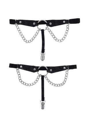 Sex and Mischief Chain Lace Garters - Black/Silver