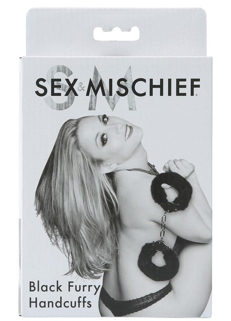 Sex and Mischief Furry Handcuffs - Black