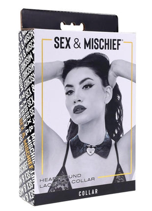 Sex and Mischief Heartbound Lace Day Collar - Black/Silver