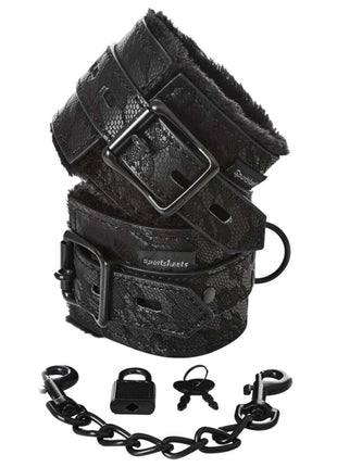 Sincerely Lace Fur Lined Handcuffs - Black