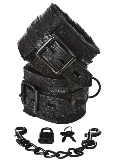 Sincerely Lace Fur Lined Handcuffs - Black