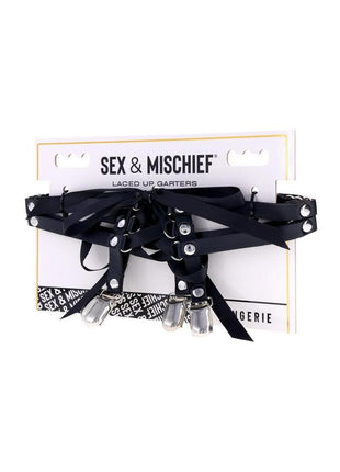 Sex and Mischief Laced Up Garters - Black