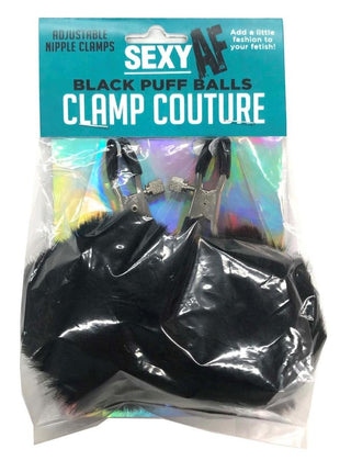 Sexy AF Nipple Clamps Puff Balls - Black