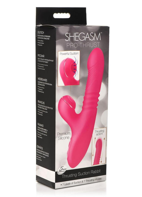 Shegasm Pro-Thrust Thrusting Suction Rechargeable Silicone Rabbit Vibrator - Pink