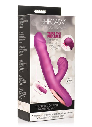 Shegasm + Thrust Wave Thrusting and Sucking Rechargeable Silicone Rabbit Vibrator - Purple