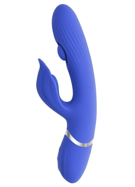 Shudder Rechargeable Silicone Triple Motor Vibrator with Stimulator - Blue