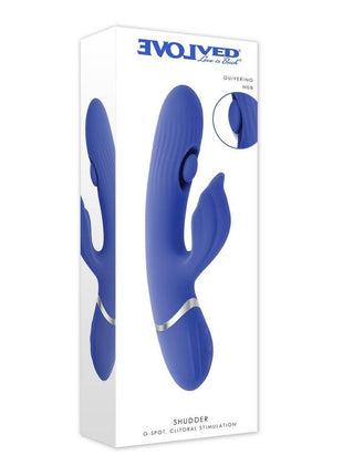 Shudder Rechargeable Silicone Triple Motor Vibrator with Stimulator - Blue