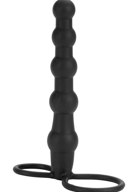 Silicone Beaded Double Rider Anal Probe Cock Ring - Black
