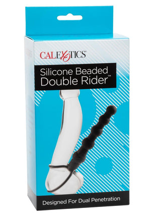 Silicone Beaded Double Rider Anal Probe Cock Ring - Black
