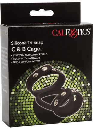 Silicone Tri-Snap C and B Cage Cock Ring - Black