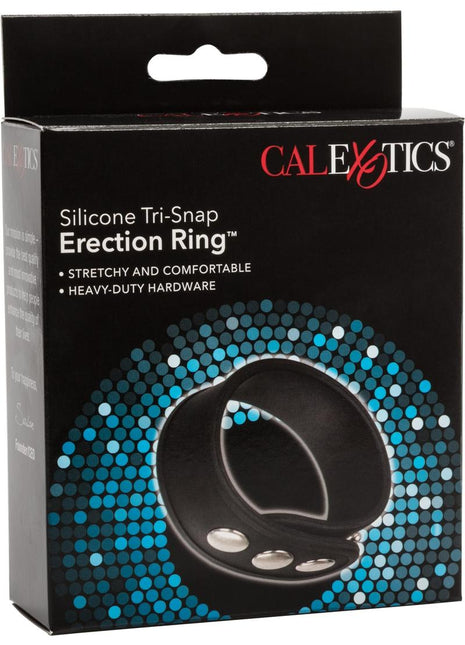Silicone Tri-Snap Erection Cock Ring - Black