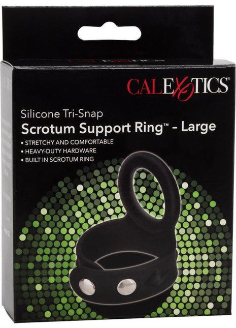 Silicone Tri-Snap Scrotum Support Cock Ring - Black - Large