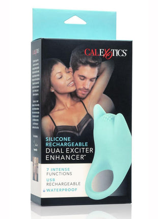 Silicone USB Rechargeable Dual Exciter Enhancer Ring Waterproof - Teal