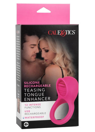 Silicone Vibrating Teasing Tongue Enhancer Cock Ring - Pink