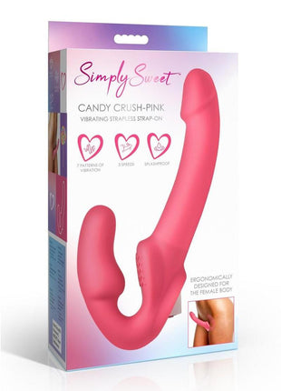 Simply Sweet Candy Crush Vibrating Rechargeable Silicone Strapless Strap-On - Pink