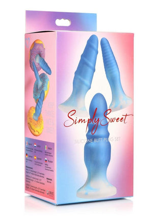 Simply Sweet Silicone Butt Plug - Blue - Set