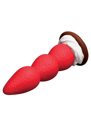 Simply Sweet Strawberry Sweet Cream Premium Silicone Dildo - Red/White - 7.8in
