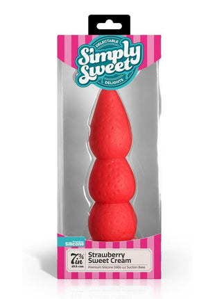 Simply Sweet Strawberry Sweet Cream Premium Silicone Dildo - Red/White - 7.8in