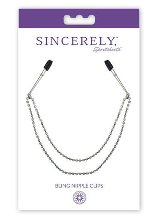 Sincerely Bling Nipple Clips - Black/Metal/Silver - 20in