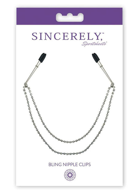 Sincerely Bling Nipple Clips - Black/Metal/Silver - 20in