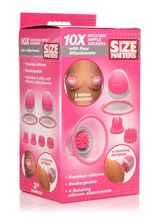 Size Matters 10x Rotating Silicone Nipple Suckers with 4 Attachments - Pink/White