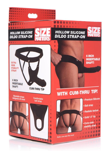Size Matters Hollow Silicone Dildo Strap-On - Black