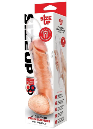 Size Up Extra Girthy Clear View Penis Extender with Ball Loop - Clear - 3in