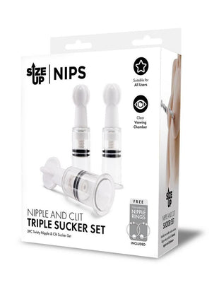 Size Up Nipple and Clit Triple Sucker - Black/Clear - Set