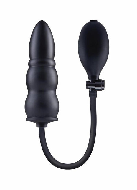 Size Up Ripple Inflatable Silicone Butt Plug - Black - 5.5in