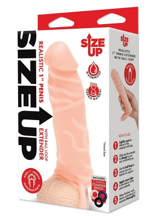 Size Up Silicone Realistic Penis Extender with Ball Loop - Vanilla - 1in