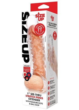 Size Up Studded Clear View Penis Extender with Ball Loop - Clear - 1in