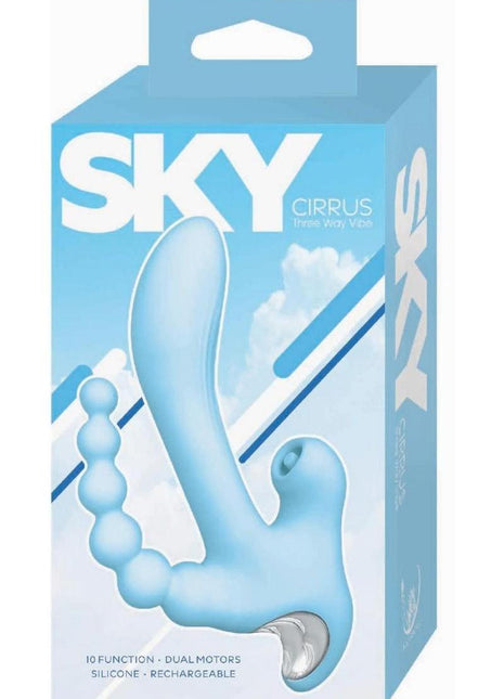 Sky Cirrus Three Way Rechargeable Silicone Vibrator - Blue