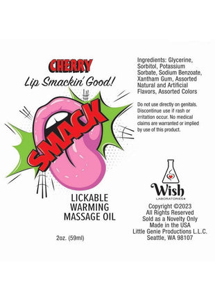 Smack Lickable Massage Oil 2oz - Cherry