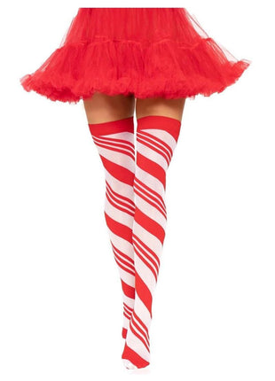 Spandex Sheer Candy Cane Striped Thigh Highs