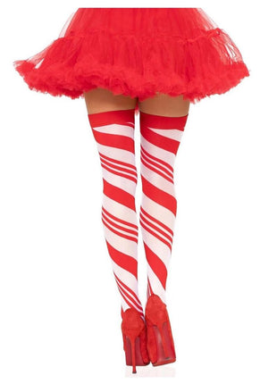Spandex Sheer Candy Cane Striped Thigh Highs