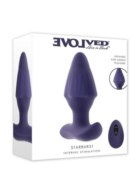 Starburst Rechargeable Silicone Expandable Anal Plug with Remote - Purple
