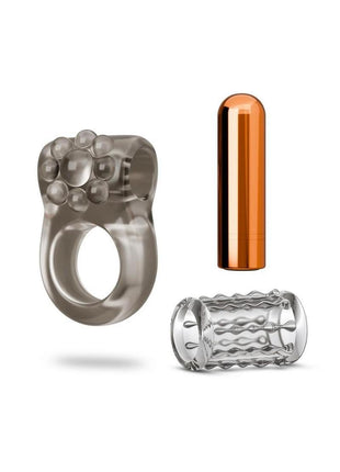 Stay Hard Vibrating Rechargeable Cock Ring Set with Beaded Sleeve - Multicolor