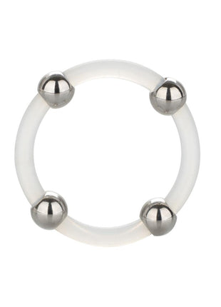 Steel Beaded Silicone Cock Ring - Clear - Large