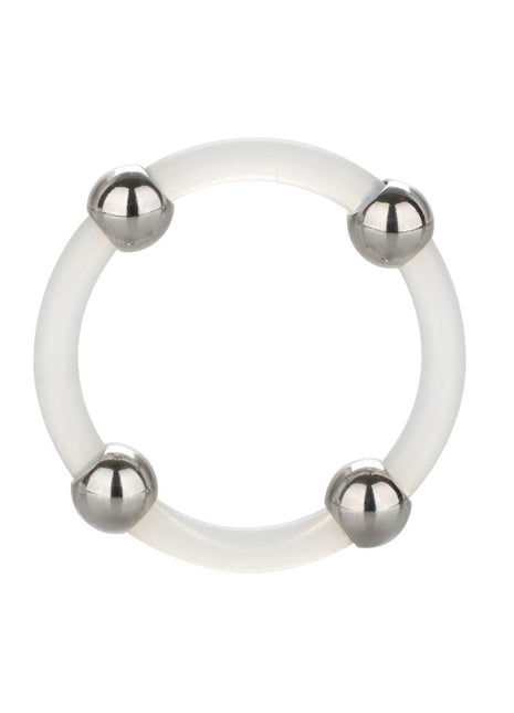 Steel Beaded Silicone Cock Ring - Clear - Large