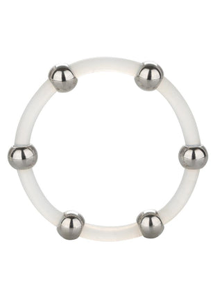 Steel Beaded Silicone Cock Ring - Clear - Large/XLarge